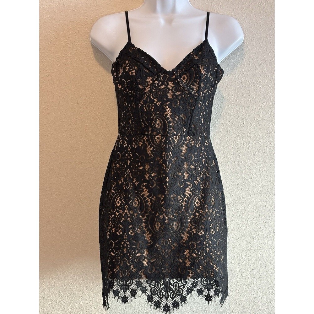 For Love and Lemons XS Vika‎ Mini Dress Black Lace Overlay Bodycon Corset